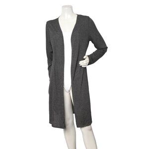 Olivia Rae Long Duster Sweater Cadigan Grey Open Side Slits Stretch Casual